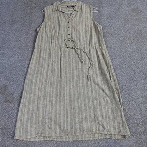 Esmara Dress 14 Green Striped Linen Blend Belted Sleeveless Y2K